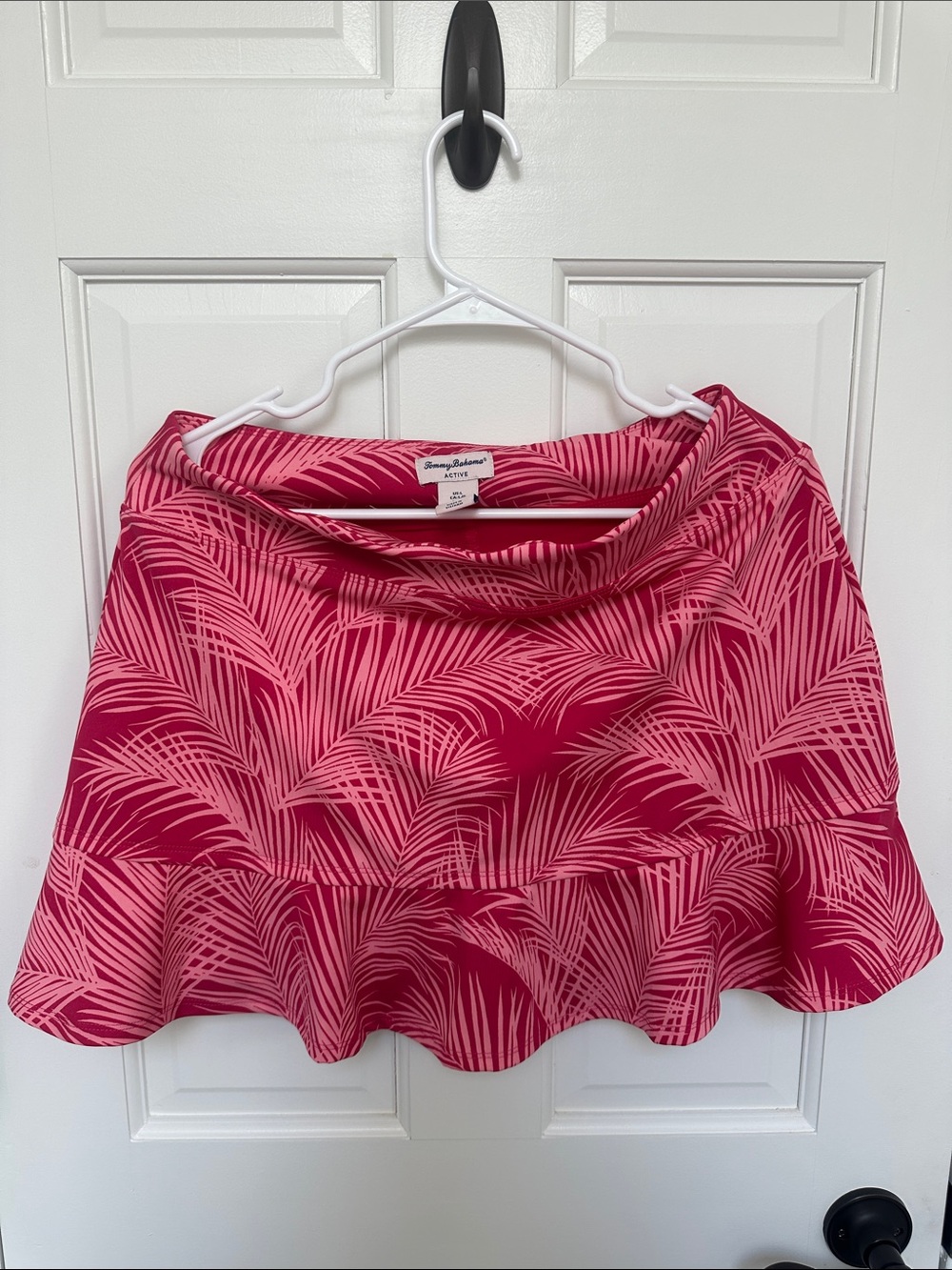 Tommy Bahama Golf/Tennis/Pickleball Pink Palm-Print Ruffle Hem Mini Skirt